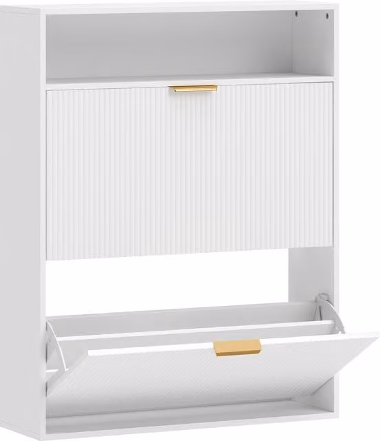 Scarpiera stretta HOMCOM con 2 scomparti ribaltabili e piano d'appoggio per corridoio e ingresso, Bianco, L: 80 cm, P: 24 cm, H: 102,5 cm