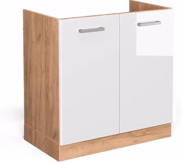 Mobile lavello cucina R-Line Vicco bianco lucido e rovere senza piano di lavoro L: 80 cm