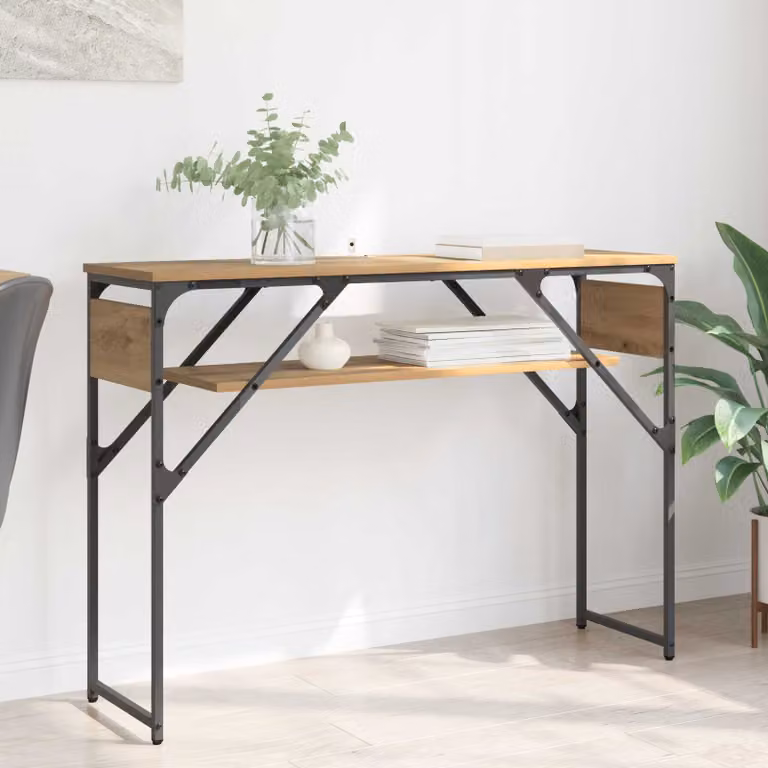 vidaXL Tavolo Consolle in Legno Rovere e Metallo Stile Industrial, Marrone, L: 105 cm, P: 30 cm, H: 75 cm