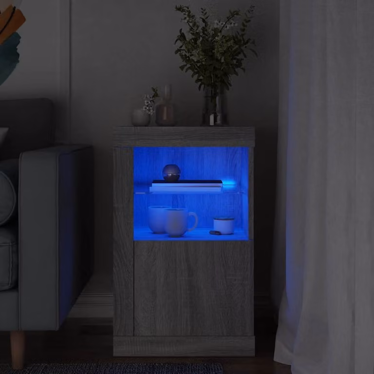 Armadietto a parete moderno vidaXL con luci LED e ante in vetro, Grigio opaco, L: 67,0 cm, P: 41,0 cm, H: 37,0 cm