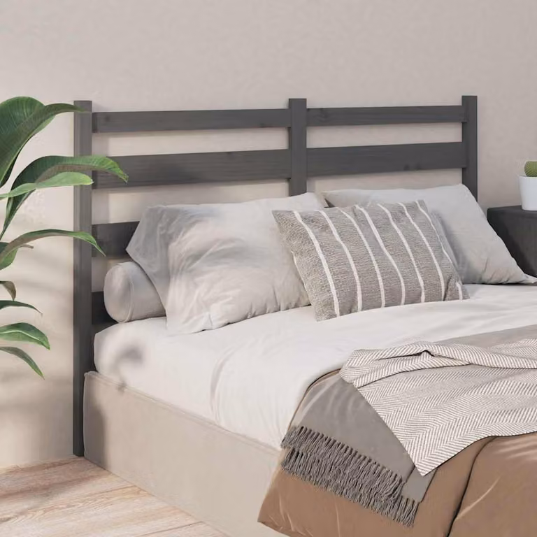Testiera per letto moderna vidaXL in legno massello di pino, colore grigio, L 146 cm x H 100 cm x P 4 cm