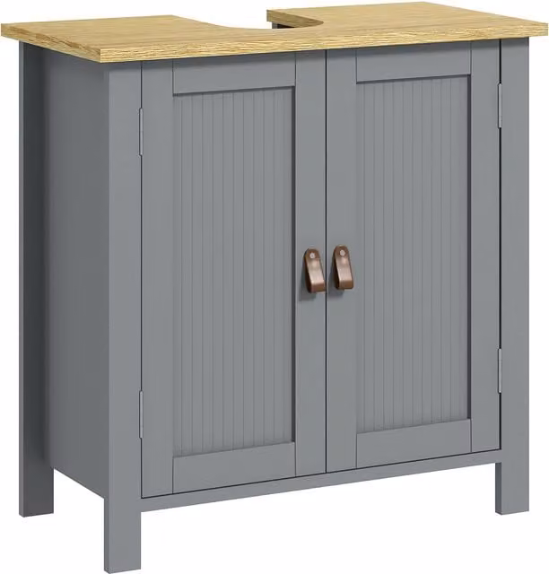 Mobile sottolavabo kleankin con 2 porte e ripiani regolabili, grigio, L: 60 cm, P: 30 cm, H: 60 cm