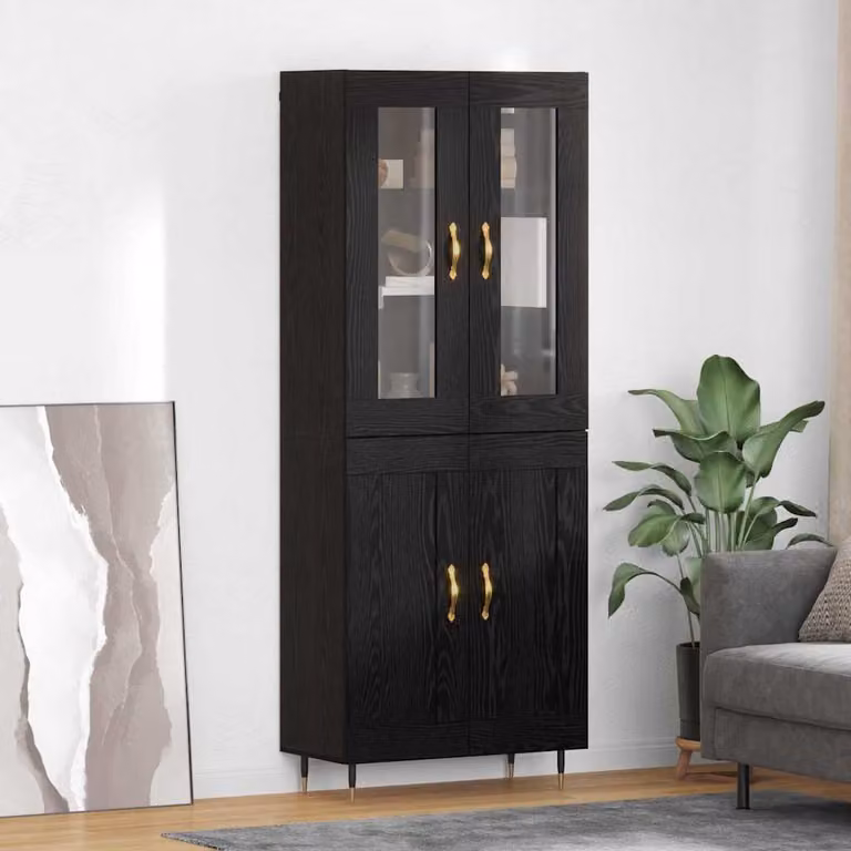 Set di 2 credenze vidaXL in stile rustico con ante in vetro, colore rovere nero, L: 69,5 cm, P: 34 cm, H: 180 cm