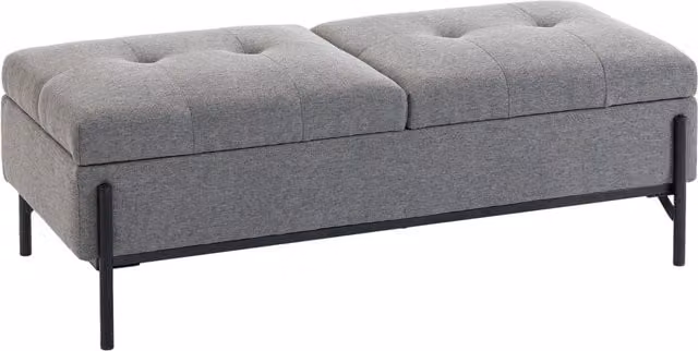 Panca Contenitore HOMCOM in Lino Grigio con 2 Scomparti e Imbottitura Extra Spessa, L 117 x P 50 x H 44 cm