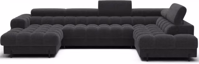 Divano panoramico convertibile FERARIA MEUBLORAMA colore antracite con angolo destro, funzione letto e poggiatesta regolabile, L: 358 cm, P: 93 cm, H: 202 cm