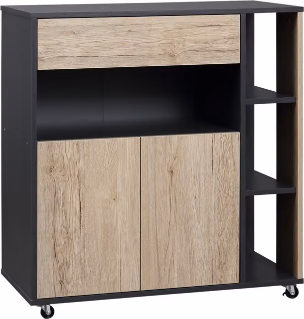 Armadietto Multiuso su Ruote HOMCOM per Cucina in Legno, Colore Nero e Marrone, L: 80 cm, P: 39 cm, H: 86.5 cm