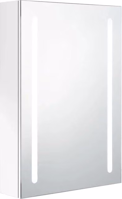 Mobile da bagno moderno bianco lucido con specchio e illuminazione LED a parete L: 50 cm, P: 13 cm, H: 70 cm