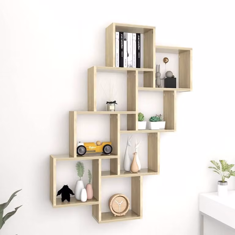 Mensola a parete a cubo vidaXL in legno Rovere Sonoma, L 90 cm x P 15 cm x H 119 cm