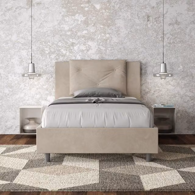 Letto imbottito Appia Ityhome in microfibra colore sabbia L/P/H: 110 x 212 x 125 cm