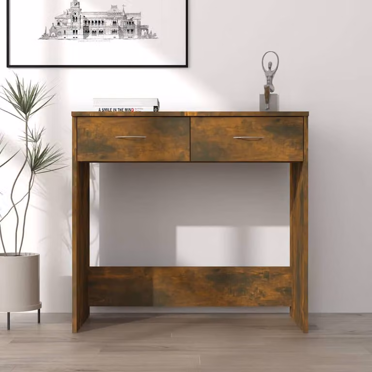Scrivania moderna vidaXL in legno multistrato color rovere fumo, L: 80 cm, P: 40 cm, H: 75 cm