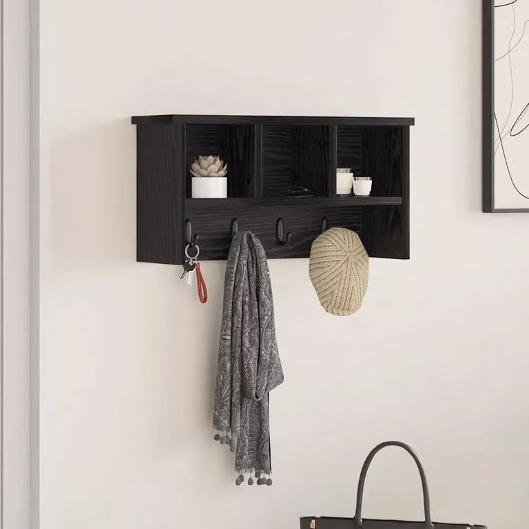 vidaXL Appendiabiti a muro moderno in legno MDF nero L: 50 cm, P: 16 cm, H: 26 cm