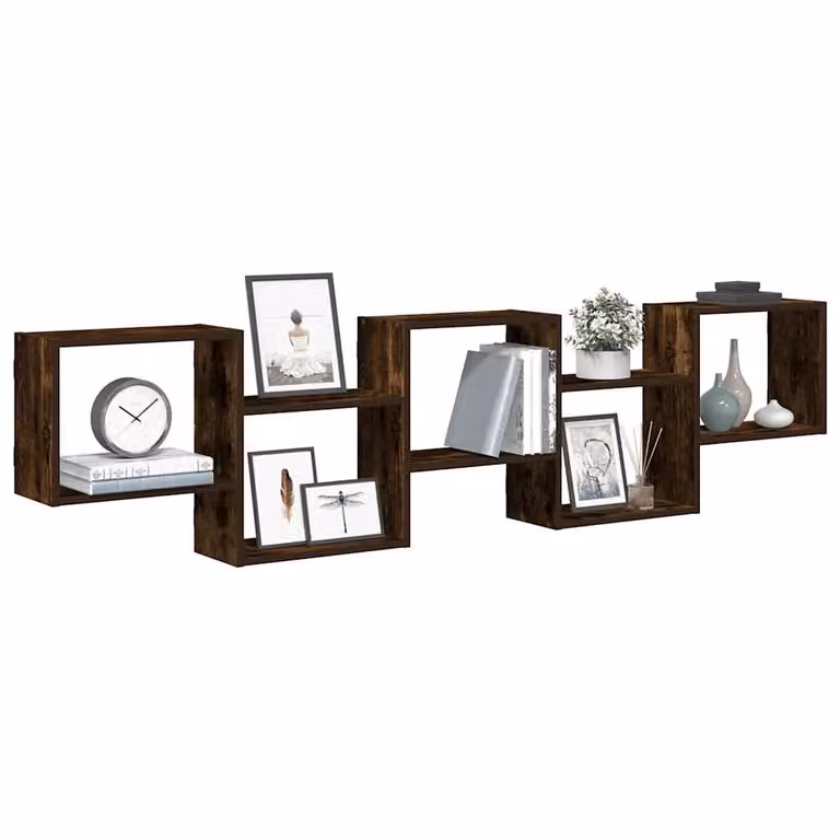 vidaXL Mensola a Cubo da Parete con 5 Scomparti in MDF Colore Marrone Rovere Fumo