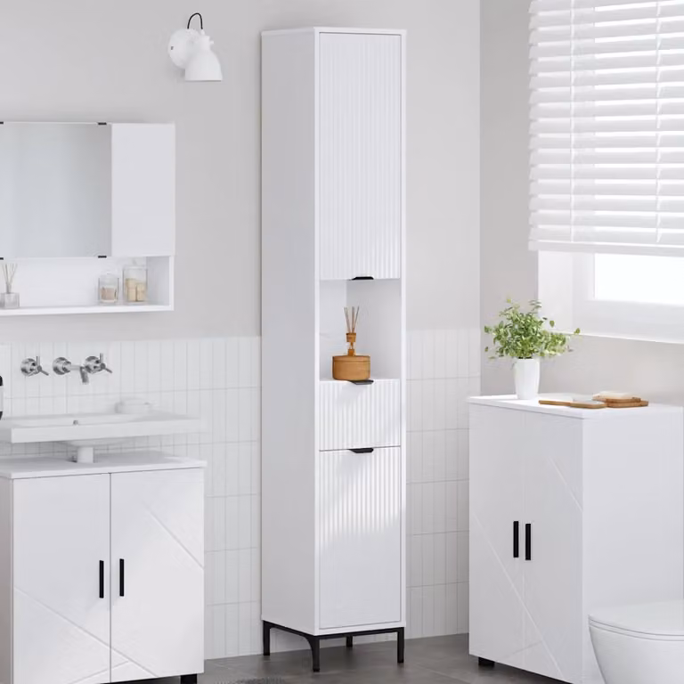 Mobile da bagno bianco vidaXL con ante a battente e ripiani interni L: 80,4 cm, P: 33 cm, H: 190 cm