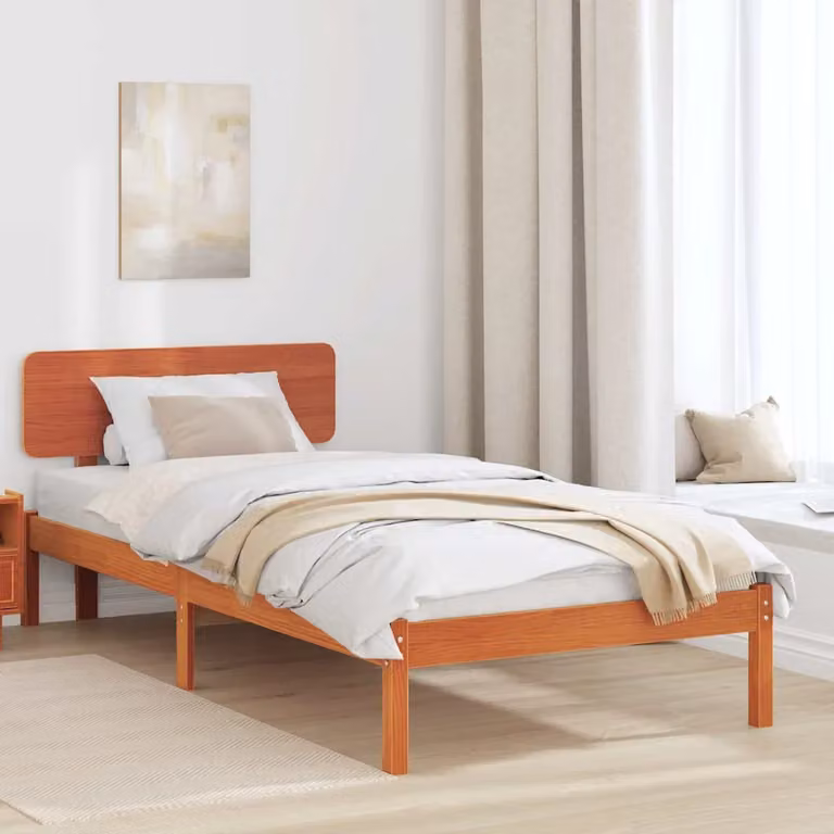 Struttura del letto in pino massello vidaXL, colore marrone cerato, L/P: 90 x 190 cm
