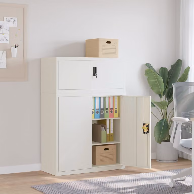 Armadio Classificatore vidaXL in Metallo Bianco con Ripiani Regolabili e Serratura L/P/H: 90 x 40 x 130 cm