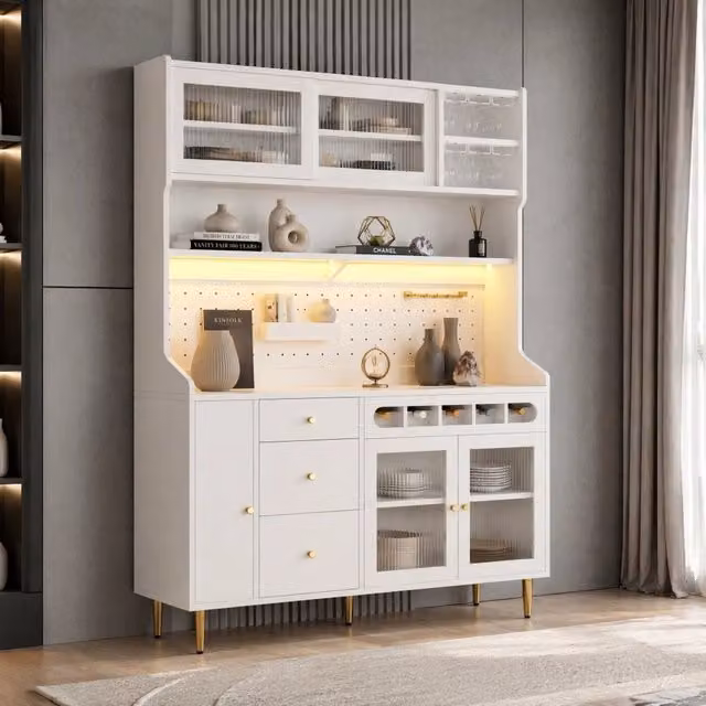 Armadio alto REDOM bianco con ante in vetro e illuminazione LED, L/P/H: 145 x 39 x 171 cm