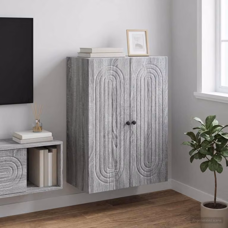 Mobiletto a muro vidaXL moderno in stile Sonoma grigio con ante a battente e ripiani interni L: 66 cm, P: 34,5 cm, H: 90 cm