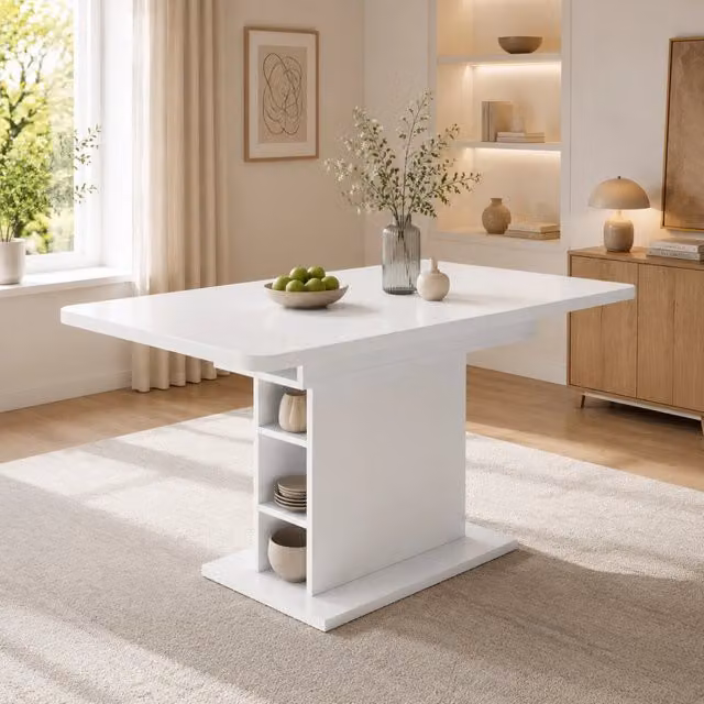 Tavolo da pranzo allungabile Mivray rettangolare in materiale composito e metallo bianco opaco
