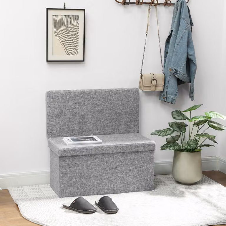 Panca Contenitore Pieghevole HOMCOM con Schienale e Vano da 77L in Tessuto Grigio, L 76 x P 50 x H 73 cm