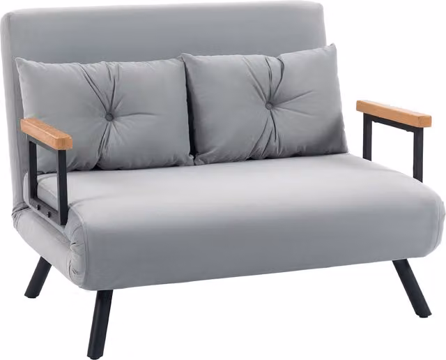 Divano letto 3 in 1 HOMCOM in velluto con schienale regolabile e 2 cuscini, grigio chiaro
