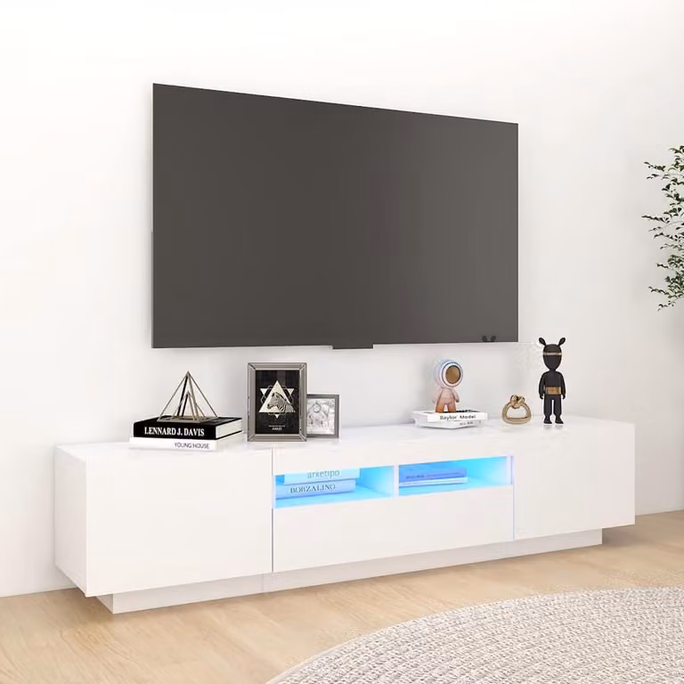vidaXL Mobile Porta TV Moderno con Luci LED Integrate Bianco L: 180 cm, P: 35 cm, H: 40 cm