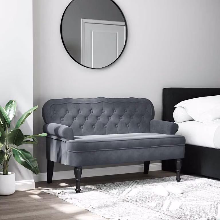 Panca con schienale vidaXL in velluto grigio con struttura in legno, L: 119,5 cm, P: 64,5 cm, H: 75 cm