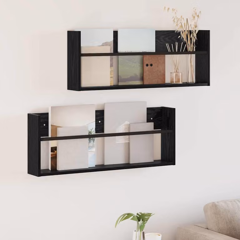 Set di 2 Scaffali per riviste da parete vidaXL Moderni in Nero Opaco L: 80 cm, P: 12 cm, H: 30 cm