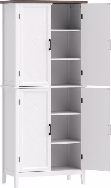 Credenza Alta HOMCOM per Cucina e Soggiorno, Armadio con 4 Ante a Spina di Pesce e 4 Ripiani Regolabili, Bianco, L: 76 cm, P: 40 cm, H: 178,5 cm