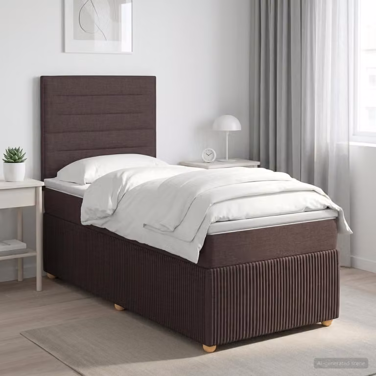 vidaXL Letto box spring con materasso a molle insacchettate in tessuto Marrone e Bianco L/P: 100 x 200 cm