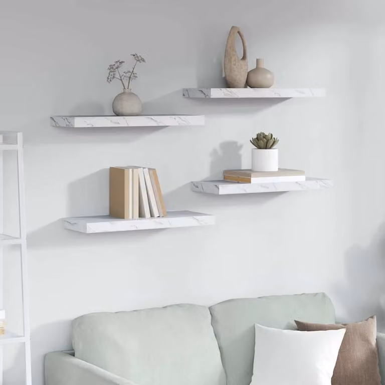 Set di 4 Scaffali da Parete vidaXL in Effetto Marmo Bianco, L 60 x P 23,5 x H 3,8 cm