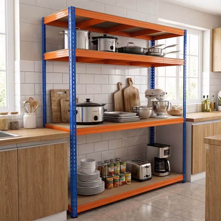Scaffale in metallo e MDF Costway con 4 ripiani regolabili, organizzatore industriale arancione, Larghezza: 181 cm