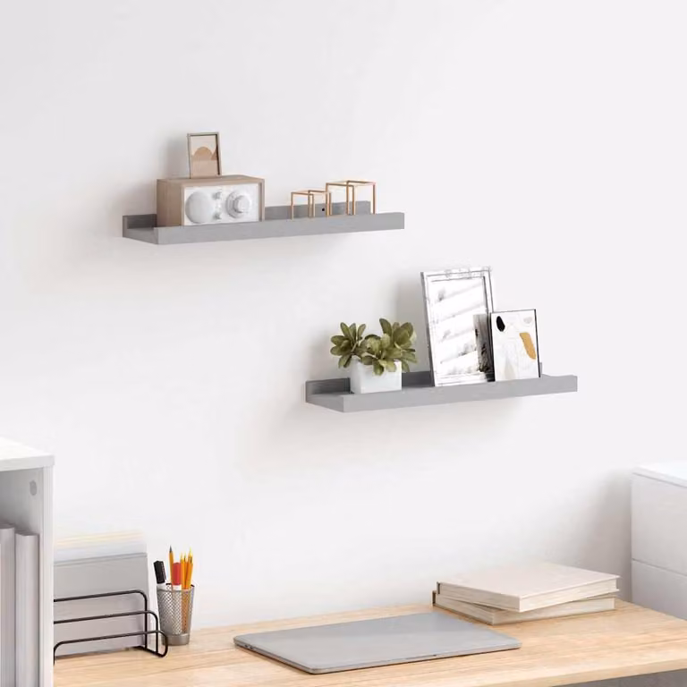 Set di 2 mensole vidaXL in MDF grigie per foto e decorazioni, L: 40 cm, P: 9 cm, H: 3 cm