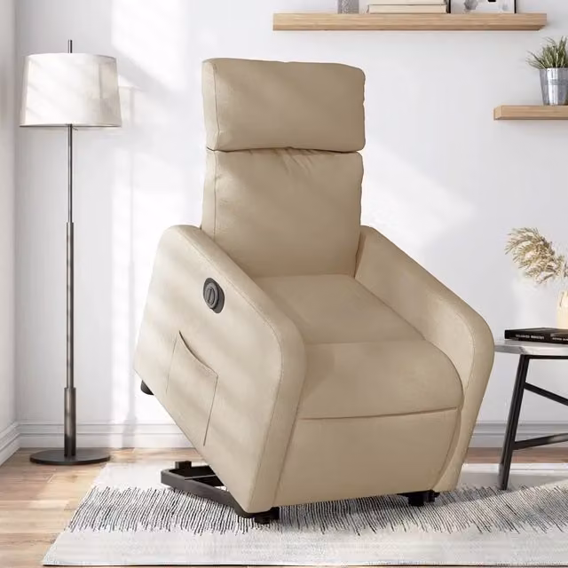 Poltrona Alzapersona Reclinabile Elettrica vidaXL in Tessuto Beige con Braccioli per Senior