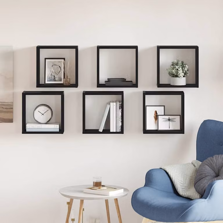 Set di 6 mensole a cubo da parete vidaXL in stile moderno, colore nero, L 30 x P 15 x H 30 cm