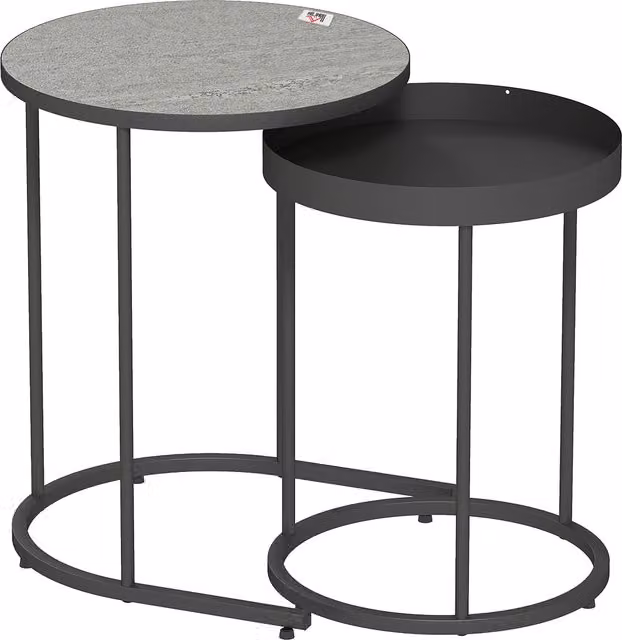 Set di 2 tavolini da salotto impilabili HOMCOM in stile industriale, realizzati in legno e metallo, colore grigio e nero, Ø42 x 54 cm e Ø36,5 x 48,5 cm