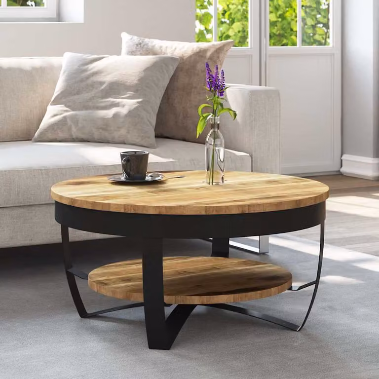 vidaXL Tavolino da Salotto Rotondo in Legno di Mango e Metallo Marrone L: 65 cm, P: 32 cm