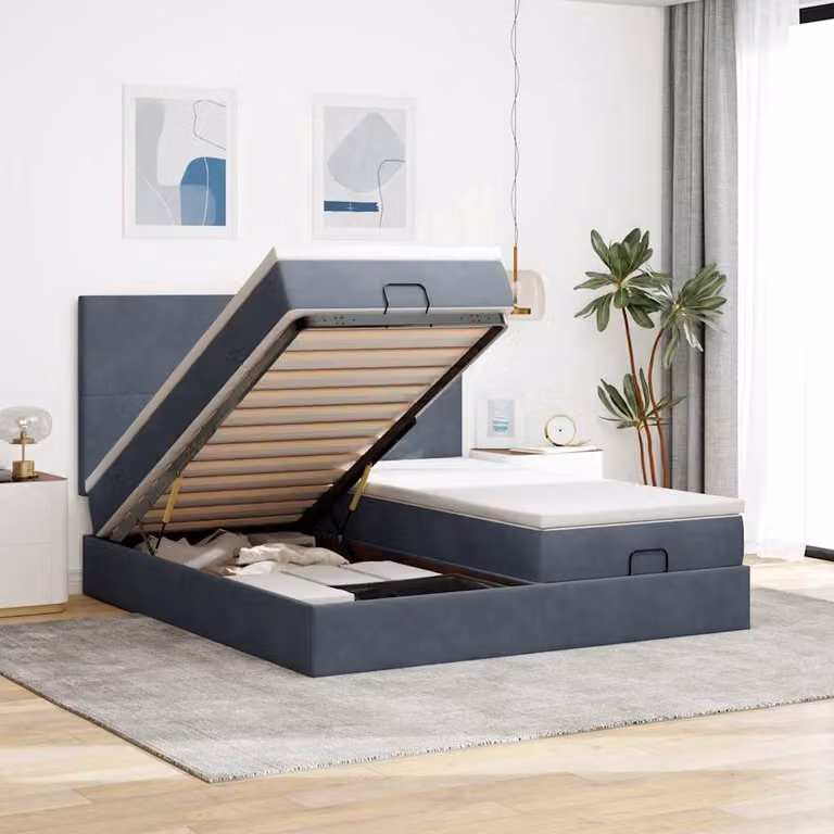 Letto con contenitore a sollevamento e materasso vidaXL in velluto con porte USB e illuminazione sottostante L/P/H: 203 x 180 x 128 cm