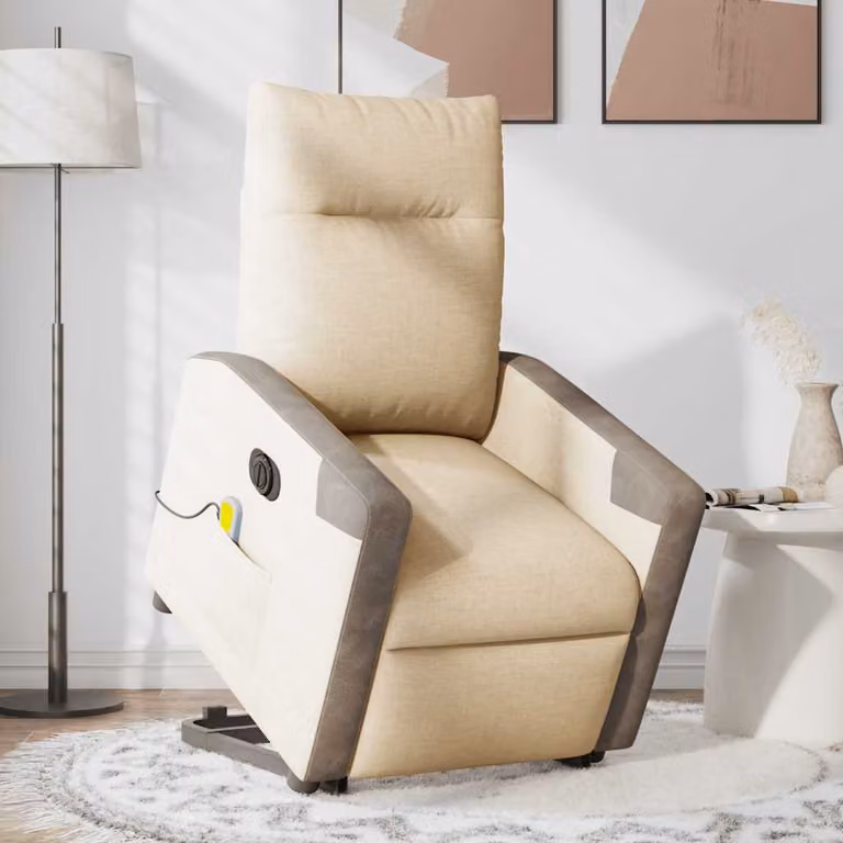 Poltrona Alzapersona Elettrica Massaggiante vidaXL in Tessuto Beige o Grigio