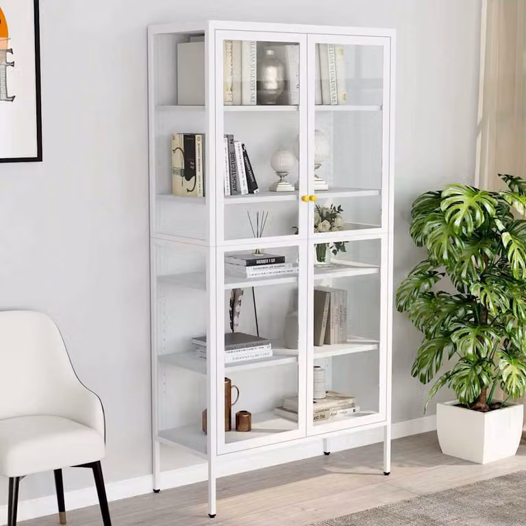 vidaXL Vetrina Moderna Bianca con Ante in Vetro e Struttura in Metallo L: 90 cm, P: 40 cm, H: 180 cm