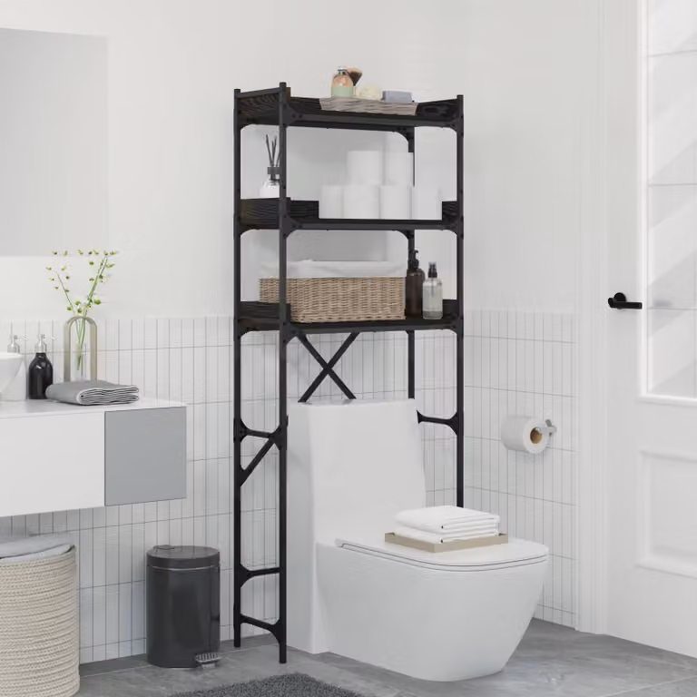 vidaXL Mensola per lavatrice moderna in legno e metallo, Nero, L 67 cm x P 25 cm x H 163 cm