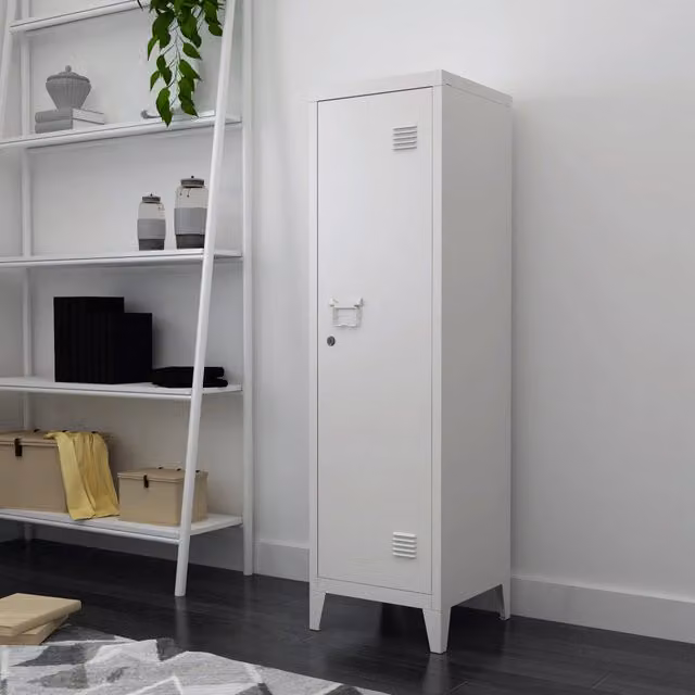 Armadio da ufficio in metallo Kurikka en.casa bianco con ante a battente e ripiani regolabili L: 38 cm, P: 38 cm, H: 137 cm