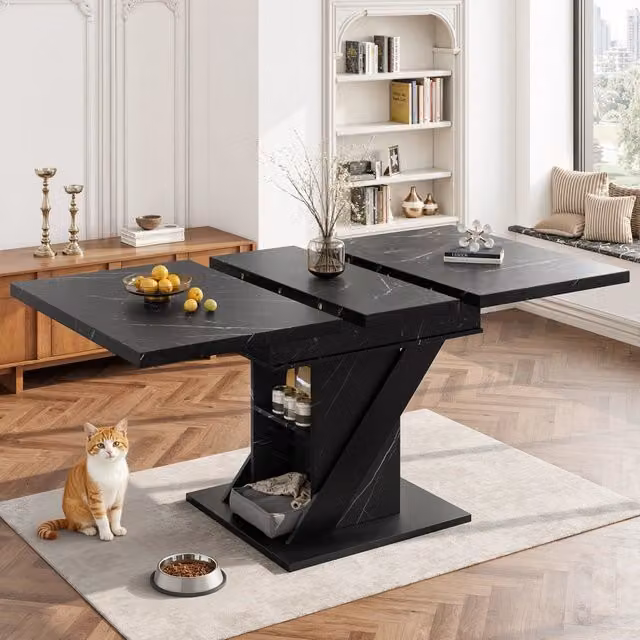 Tavolo da pranzo allungabile Mivray con piano telescopico in MDF nero opaco L/P/H: 160 x 80 x 75 cm