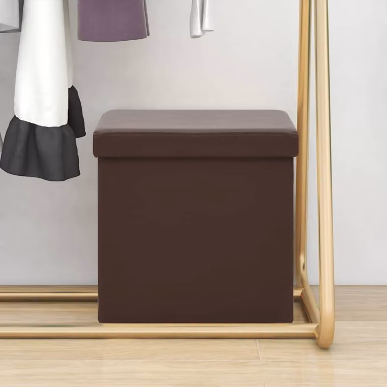 Sgabello con contenitore pieghevole vidaXL in ecopelle marrone con rivestimento rimovibile