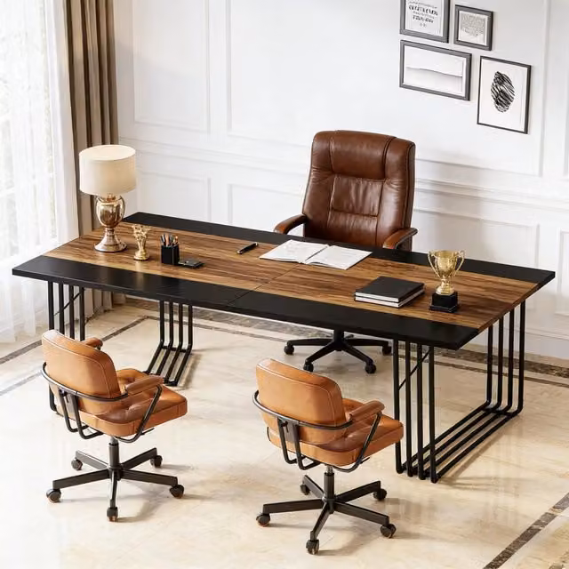 Tavolo da conferenza rettangolare REDOM in stile rustico, colore marrone e nero, L: 200 cm, P: 100 cm, H: 75 cm