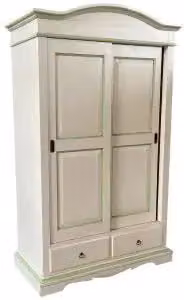 Armadio Treviso KIVIO in legno stile shabby chic con ante scorrevoli, colore avorio anticato e filo verde, L: 125 cm, P: 60 cm, H: 200 cm