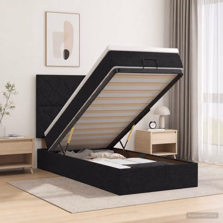 Letto Ottomano vidaXL con Materasso Ibrido e Illuminazione LED, Nero e Bianco, L/P/H: 190 x 90 x 88 cm