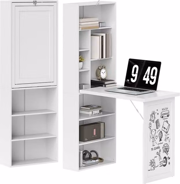 Scrivania Minimal con libreria e scaffale regolabile bianca L: 98 cm, P: 51 cm, H: 153 cm