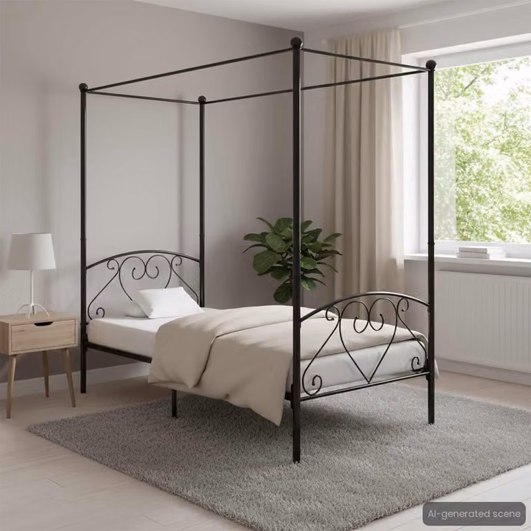 vidaXL Giroletto con Baldacchino in Metallo Nero, L/P: 90 x 200 cm