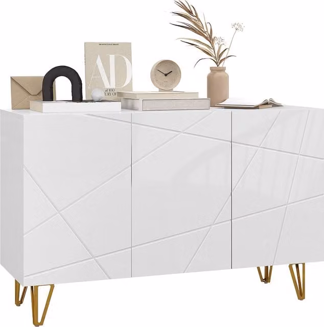 Mobile Contenitore HOMCOM con 2 Armadietti e Ripiano Regolabile, Design Moderno in MDF e Metallo, Bianco e Oro, L 120 cm x P 40 cm x H 75 cm