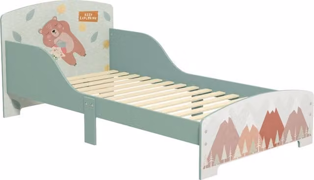 Letto per bambini ZONEKIZ con bordi rialzati e fantasia animal print, Verde, L 140 cm x P 70 cm
